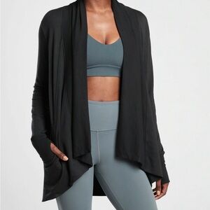Athleta Ultra Soft Black Pranayama Open Front Restore Wrap Jacket Style Size M